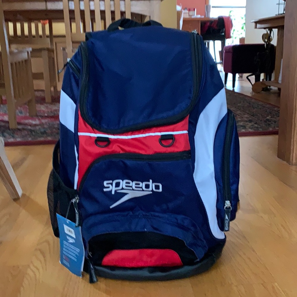 Speedo Unisex-Adult Large Teamster Backpack 35-Liter , Red/white and blue